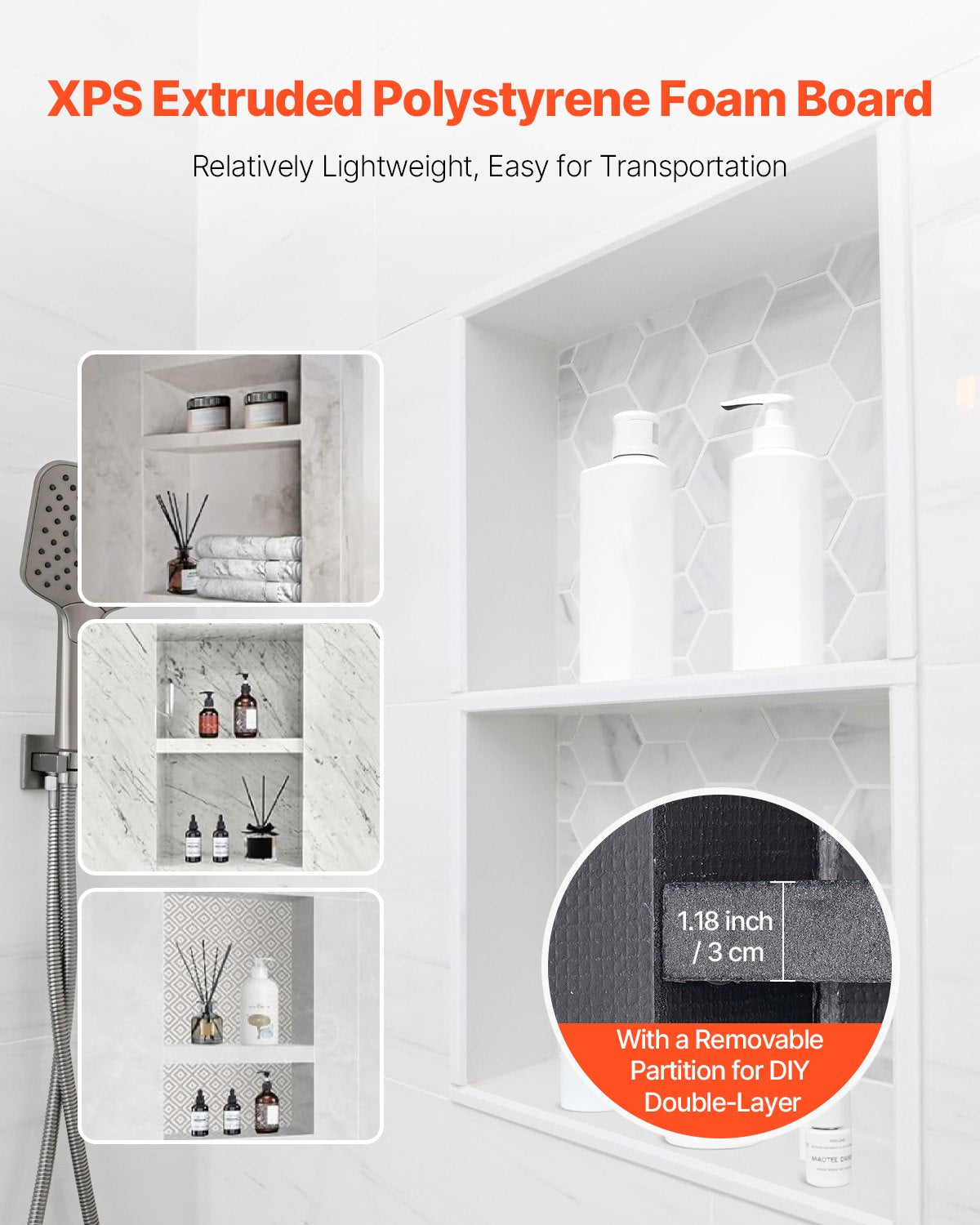 Shower Niche, 40.6 x 71.1 x 10.2 cm Recessed Wall Niche with Movable Divider Shelf, Modern Soap & Shampoo Storage Organizer,Square Corners,Sealed Waterproof Design,Black for Bathroom