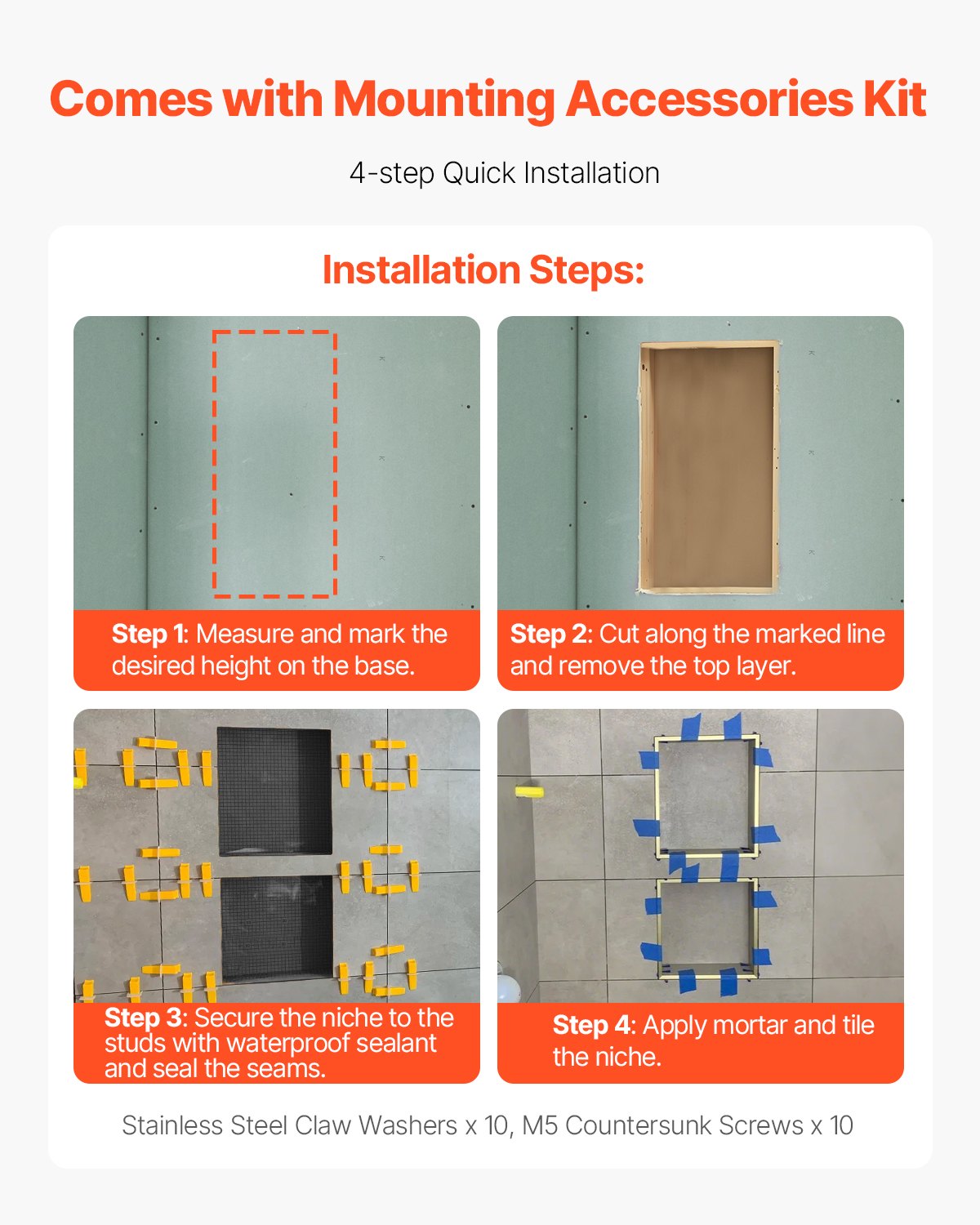 Shower Niche, 40.6 x 71.1 x 10.2 cm Recessed Wall Niche with Movable Divider Shelf, Modern Soap & Shampoo Storage Organizer,Square Corners,Sealed Waterproof Design,Black for Bathroom