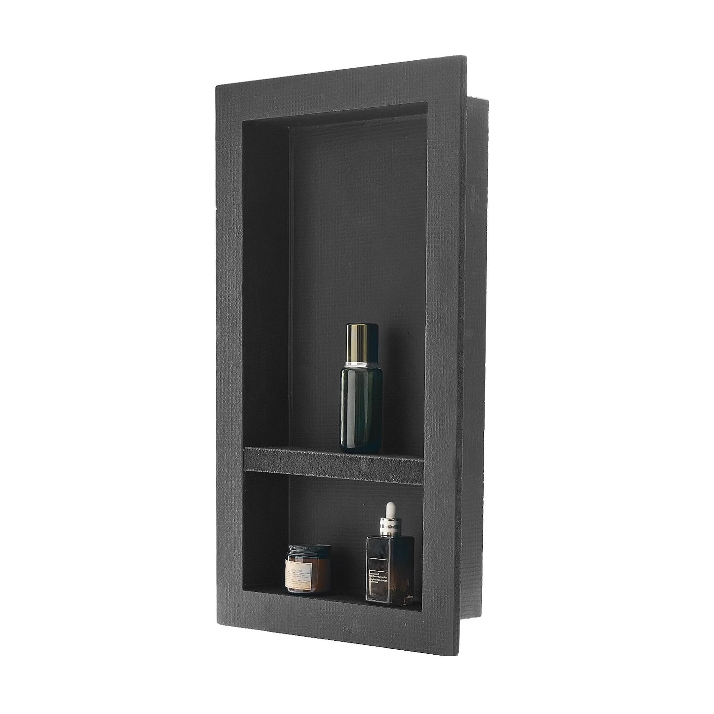 Shower Niche, 40.6 x 71.1 x 10.2 cm Recessed Wall Niche with Movable Divider Shelf, Modern Soap & Shampoo Storage Organizer,Square Corners,Sealed Waterproof Design,Black for Bathroom