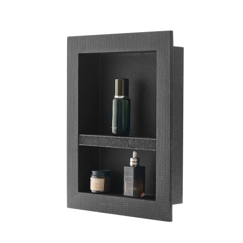 Shower Niche, 40.6 x 50.8 x 10.2 cm Recessed Wall Niche with Movable Divider Shelf, Modern Soap & Shampoo Storage Organizer, Square Corners, Sealed Waterproof Design, Black for Bathroom Shower