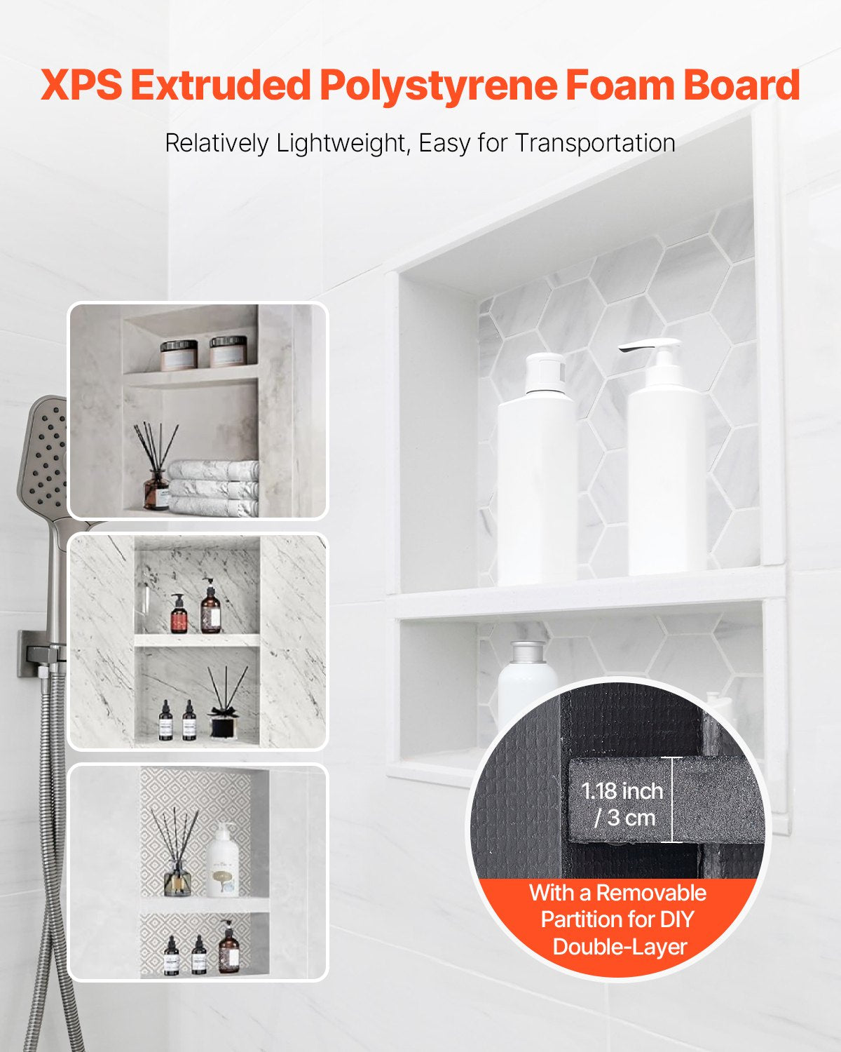 Shower Niche, 40.6 x 50.8 x 10.2 cm Recessed Wall Niche with Movable Divider Shelf, Modern Soap & Shampoo Storage Organizer, Square Corners, Sealed Waterproof Design, Black for Bathroom Shower