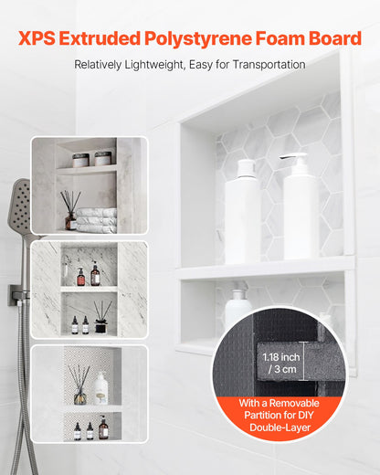 Shower Niche, 40.6 x 50.8 x 10.2 cm Recessed Wall Niche with Movable Divider Shelf, Modern Soap & Shampoo Storage Organizer, Square Corners, Sealed Waterproof Design, Black for Bathroom Shower