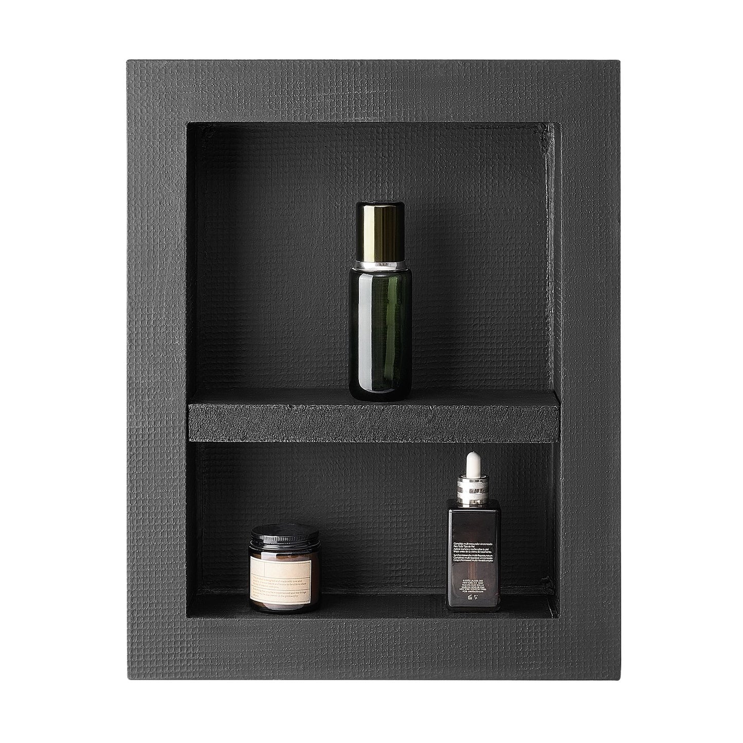 Shower Niche, 40.6 x 50.8 x 10.2 cm Recessed Wall Niche with Movable Divider Shelf, Modern Soap & Shampoo Storage Organizer, Square Corners, Sealed Waterproof Design, Black for Bathroom Shower