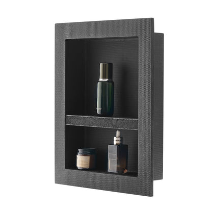 Shower Niche, 40.6 x 50.8 x 10.2 cm Recessed Wall Niche with Movable Divider Shelf, Modern Soap & Shampoo Storage Organizer, Square Corners, Sealed Waterproof Design, Black for Bathroom Shower