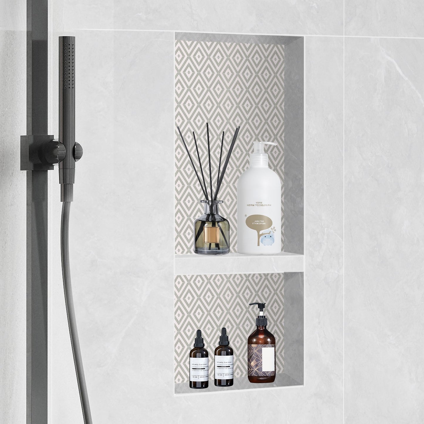 Shower Niche Ready for Tile 40.64 x 81.28 cm, Double Shelf Organizer, Square Corners Wall-inserted Niche Recessed, Sealed Protection Modern Soap Storage Niche for Shower Bathroom, Black