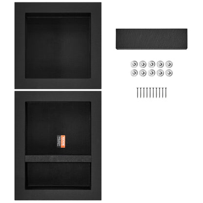 Shower Niche Ready for Tile 40.64x40.64cm & 40.64x50.8cm, Triple Shelf, Square Corners Wall-inserted Niche Recessed, Sealed Protection Modern Soap Storage Niche for Shower Bathroom, Black