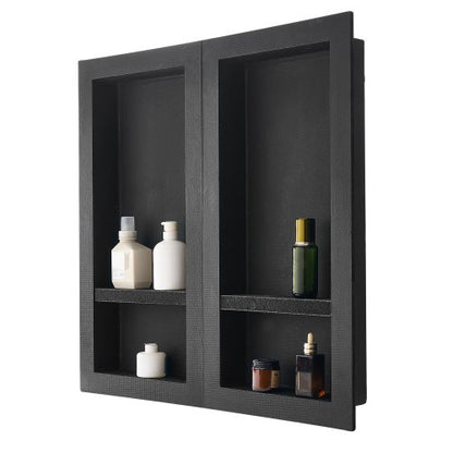 Shower Niche, 40.6 x 81.3 cm + 40.6 x 81.3 cm Recessed Wall Niche with Movable Shelf, 10.2 cm Thick Modern Soap & Shampoo Storage Organizer,Square Corners,Sealed Waterproof, Black for Bathroom