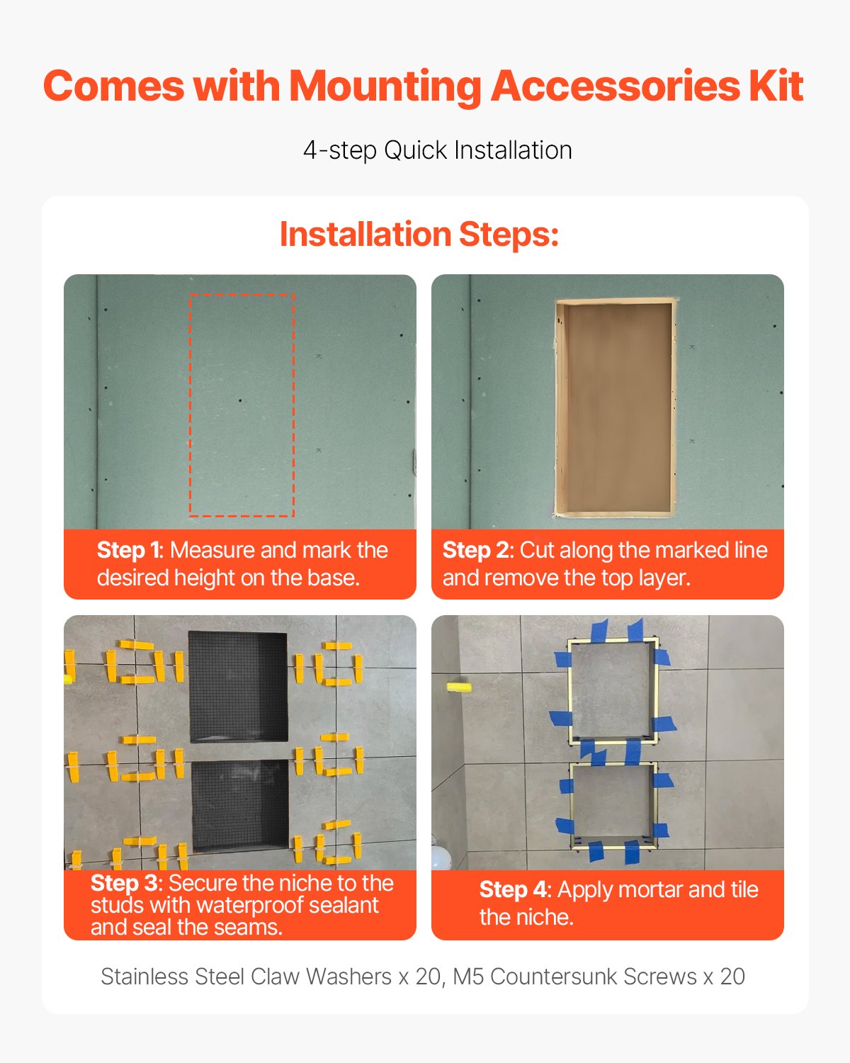 Shower Niche, 40.6 x 81.3 cm + 40.6 x 81.3 cm Recessed Wall Niche with Movable Shelf, 10.2 cm Thick Modern Soap & Shampoo Storage Organizer,Square Corners,Sealed Waterproof, Black for Bathroom