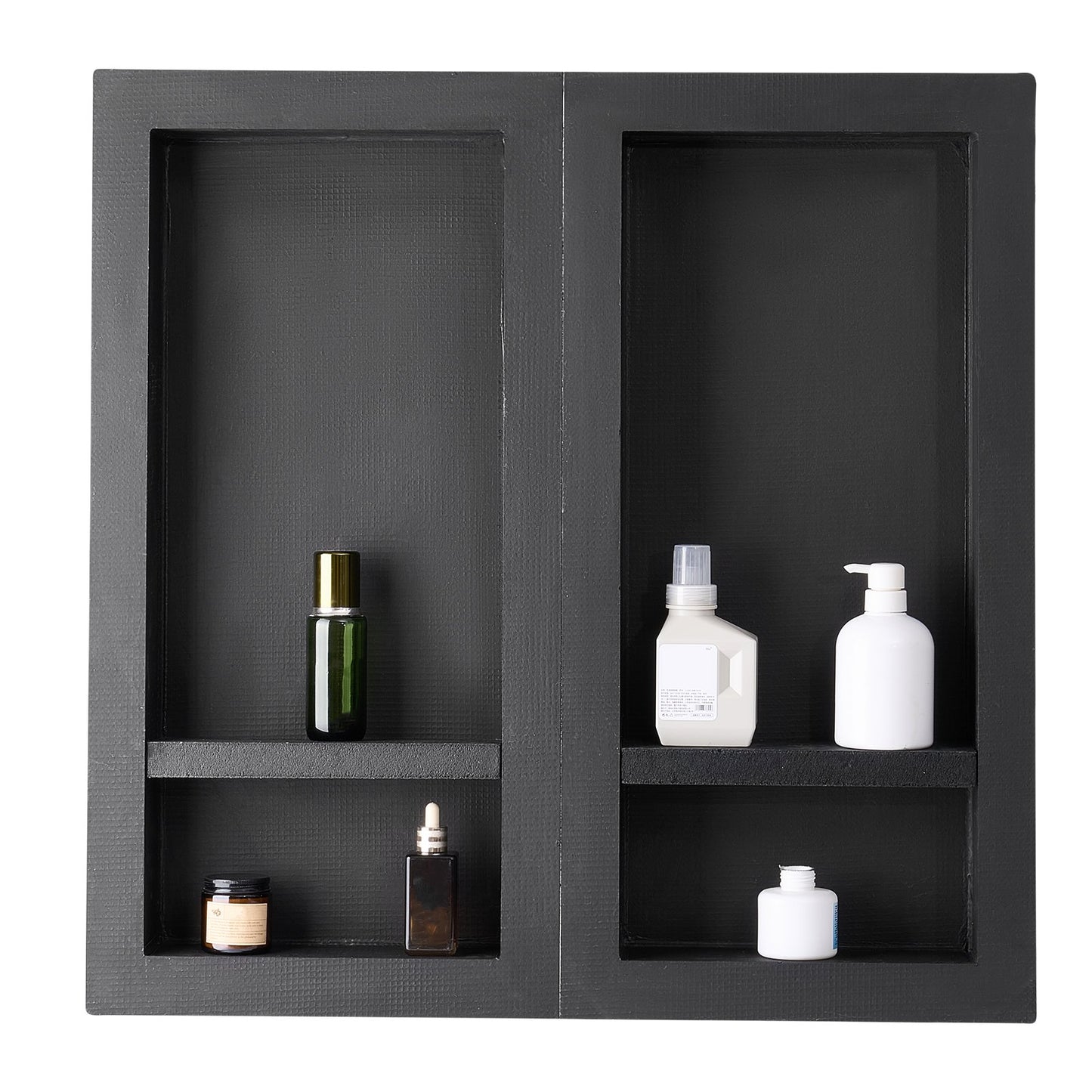 Shower Niche, 40.6 x 81.3 cm + 40.6 x 81.3 cm Recessed Wall Niche with Movable Shelf, 10.2 cm Thick Modern Soap & Shampoo Storage Organizer,Square Corners,Sealed Waterproof, Black for Bathroom