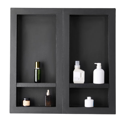 Shower Niche, 40.6 x 81.3 cm + 40.6 x 81.3 cm Recessed Wall Niche with Movable Shelf, 10.2 cm Thick Modern Soap & Shampoo Storage Organizer,Square Corners,Sealed Waterproof, Black for Bathroom