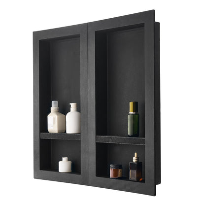 Shower Niche, 40.6 x 81.3 cm + 40.6 x 81.3 cm Recessed Wall Niche with Movable Shelf, 10.2 cm Thick Modern Soap & Shampoo Storage Organizer,Square Corners,Sealed Waterproof, Black for Bathroom