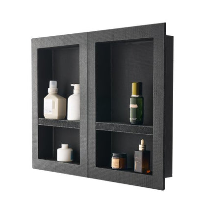 Shower Niche, 40.6 x 61.0 cm + 40.6 x 61.0 cm Recessed Wall Niche with Movable Shelf, 10.2 cm Thick Modern Soap & Shampoo Storage Organizer,Square Corners,Sealed Waterproof, Black for Bathroom
