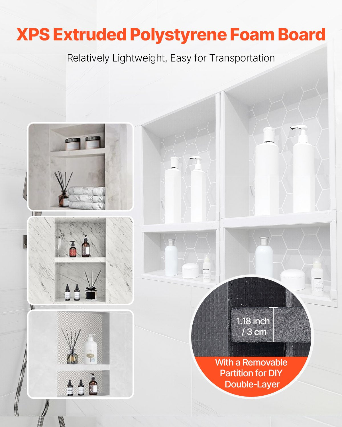 Shower Niche, 40.6 x 61.0 cm + 40.6 x 61.0 cm Recessed Wall Niche with Movable Shelf, 10.2 cm Thick Modern Soap & Shampoo Storage Organizer,Square Corners,Sealed Waterproof, Black for Bathroom