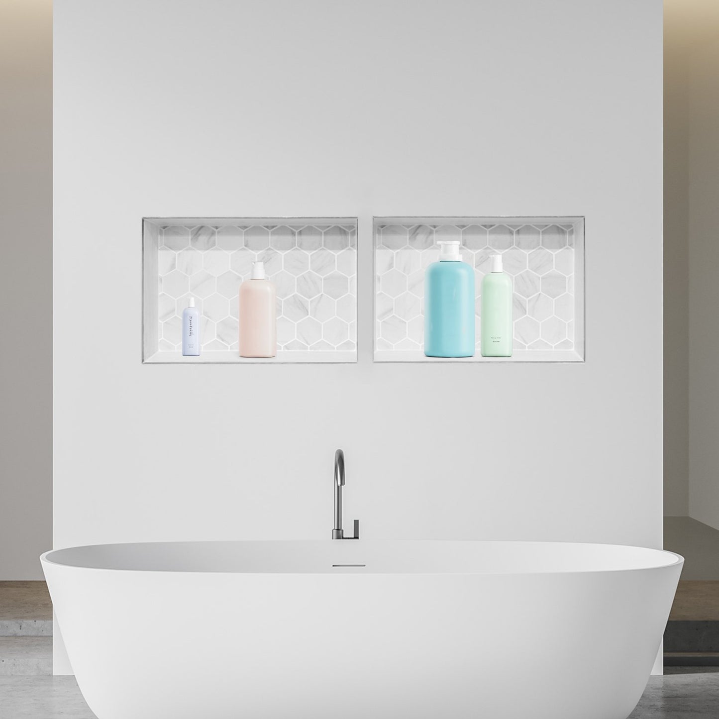 Shower Niche, 40.6 x 61.0 cm + 40.6 x 61.0 cm Recessed Wall Niche with Movable Shelf, 10.2 cm Thick Modern Soap & Shampoo Storage Organizer,Square Corners,Sealed Waterproof, Black for Bathroom