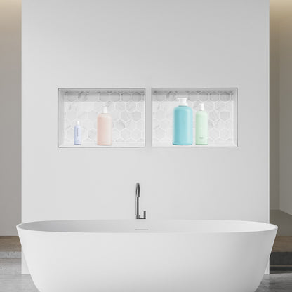 Shower Niche, 40.6 x 61.0 cm + 40.6 x 61.0 cm Recessed Wall Niche with Movable Shelf, 10.2 cm Thick Modern Soap & Shampoo Storage Organizer,Square Corners,Sealed Waterproof, Black for Bathroom
