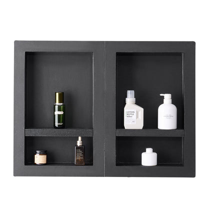 Shower Niche, 40.6 x 61.0 cm + 40.6 x 61.0 cm Recessed Wall Niche with Movable Shelf, 10.2 cm Thick Modern Soap & Shampoo Storage Organizer,Square Corners,Sealed Waterproof, Black for Bathroom