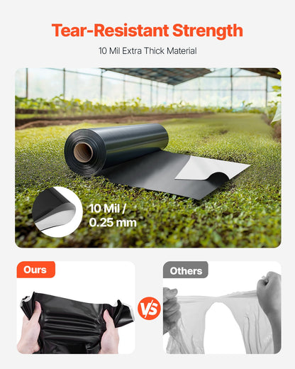 10 Mil starke, hochbelastbare Kunststofffolie, 10' x 100', dicke Kunststofffolienrolle, Abdeckplane für Maler, geeignet für Kriechkeller, Dampfsperre, schwarz-weiß, vielseitig einsetzbar