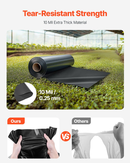 10 Mil starke, hochbelastbare Kunststofffolie, 10' x 100', dicke Kunststofffolienrolle, Abdeckplane/Malerplane, Polyethylen-Abdeckung für Kriechkeller, Dampfsperre, Mehrzweck, Schwarz