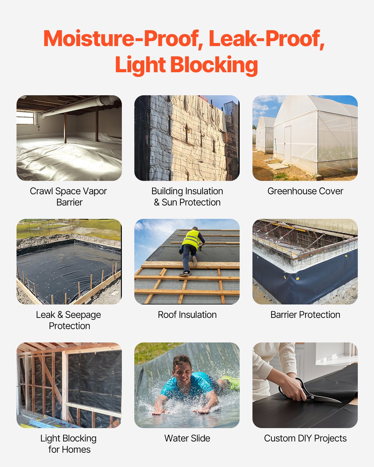 10 Mil starke Kunststofffolie, hochbelastbar, 10' x 65', dicke Kunststofffolienrolle, Abdeckplane für Maler, geeignet für Kriechkeller, Dampfsperre, schwarz-weiß, vielseitig einsetzbar