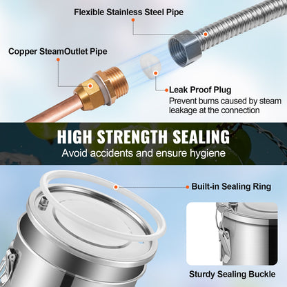 Alcohol Still, 3 Gal / 11.4 L Stainless Steel Water Alcohol Distiller with Coil Cooling, Home Brewing Refining Fermentation Kit with Dual Display Thermometer, for Wine Whisky Brandy, Silver