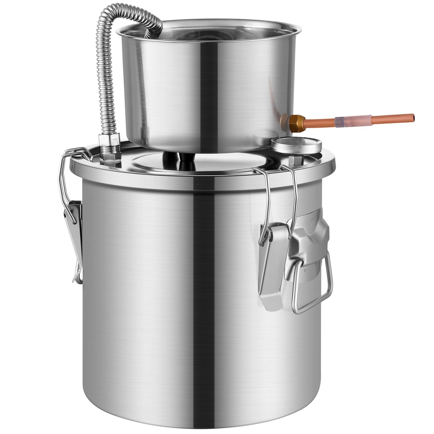 Alcohol Still, 3 Gal / 11.4 L Stainless Steel Water Alcohol Distiller with Coil Cooling, Home Brewing Refining Fermentation Kit with Dual Display Thermometer, for Wine Whisky Brandy, Silver