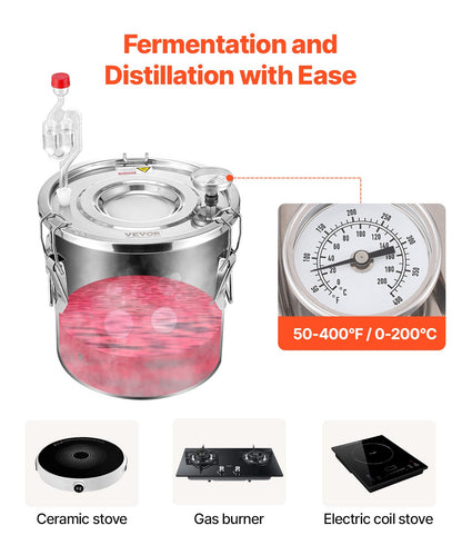 Alcohol Still, 3 Gal / 11.4 L Stainless Steel Water Alcohol Distiller with Copper Coil for Fast Cooling, Dual Condenser Distiller Kit with Secondary Distillation, for Wine Whisky Brandy, Silver
