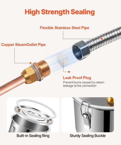 Alcohol Still, 3 Gal / 11.4 L Stainless Steel Water Alcohol Distiller with Copper Coil for Fast Cooling, Dual Condenser Distiller Kit with Secondary Distillation, for Wine Whisky Brandy, Silver