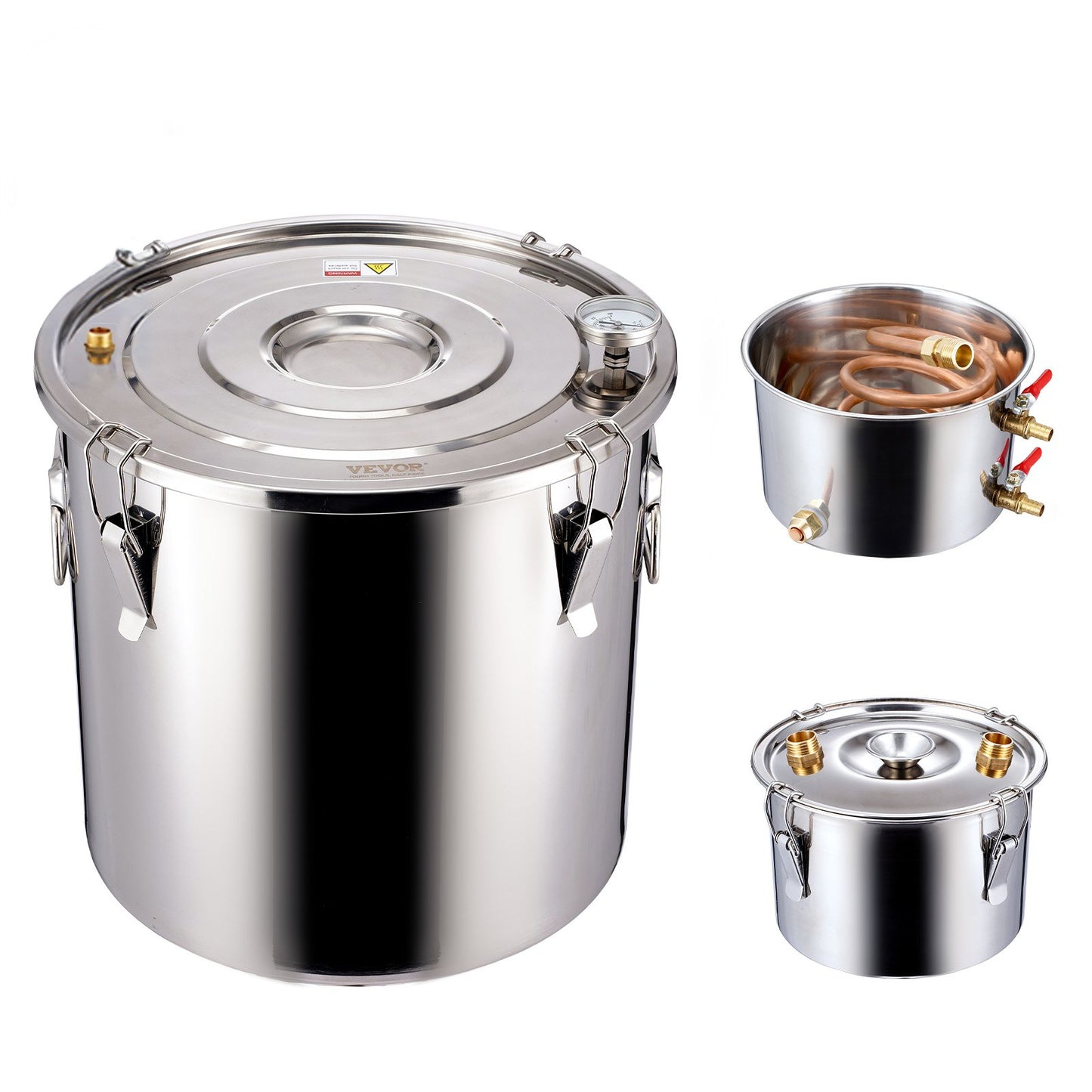 Alcohol Still, 3 Gal / 11.4 L Stainless Steel Water Alcohol Distiller with Copper Coil for Fast Cooling, Dual Condenser Distiller Kit with Secondary Distillation, for Wine Whisky Brandy, Silver