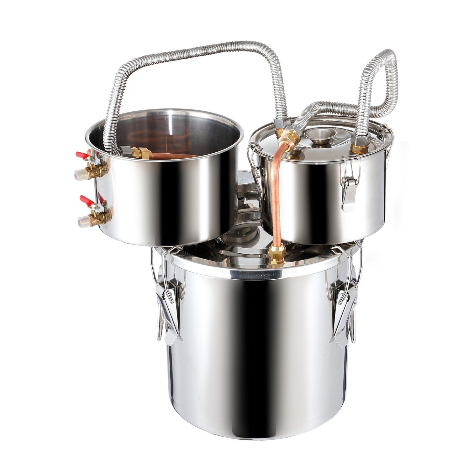 Alcohol Still, 3 Gal / 11.4 L Stainless Steel Water Alcohol Distiller with Copper Coil for Fast Cooling, Dual Condenser Distiller Kit with Secondary Distillation, for Wine Whisky Brandy, Silver