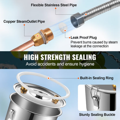 Alcohol Still, 5 Gal / 19 L Stainless Steel Water Alcohol Distiller with Copper Coil for Fast Cooling, Dual Condenser Distiller Kit with Secondary Distillation, for Wine Whisky Brandy, Silver