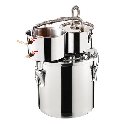 Alcohol Still, 5 Gal / 19 L Stainless Steel Water Alcohol Distiller with Copper Coil for Fast Cooling, Dual Condenser Distiller Kit with Secondary Distillation, for Wine Whisky Brandy, Silver