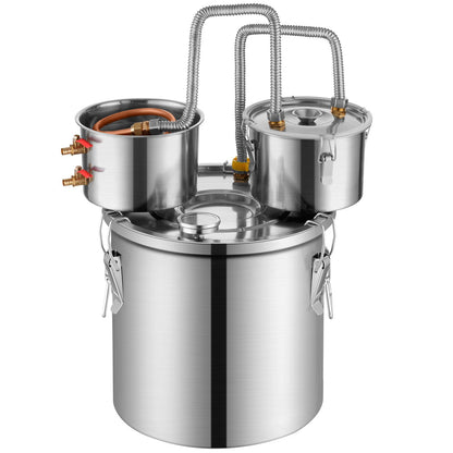 Alcohol Still, 8 Gal / 30 L Stainless Steel Water Alcohol Distiller with Copper Coil for Fast Cooling, Dual Condenser Distiller Kit with Secondary Distillation, for Wine Whisky Brandy, Silver