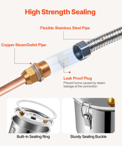 Alcohol Still, 8 Gal / 30 L Stainless Steel Water Alcohol Distiller with Copper Coil for Fast Cooling, Dual Condenser Distiller Kit with Secondary Distillation, for Wine Whisky Brandy, Silver