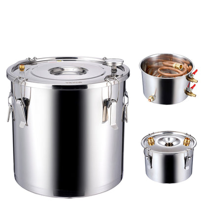 Alcohol Still, 8 Gal / 30 L Stainless Steel Water Alcohol Distiller with Copper Coil for Fast Cooling, Dual Condenser Distiller Kit with Secondary Distillation, for Wine Whisky Brandy, Silver