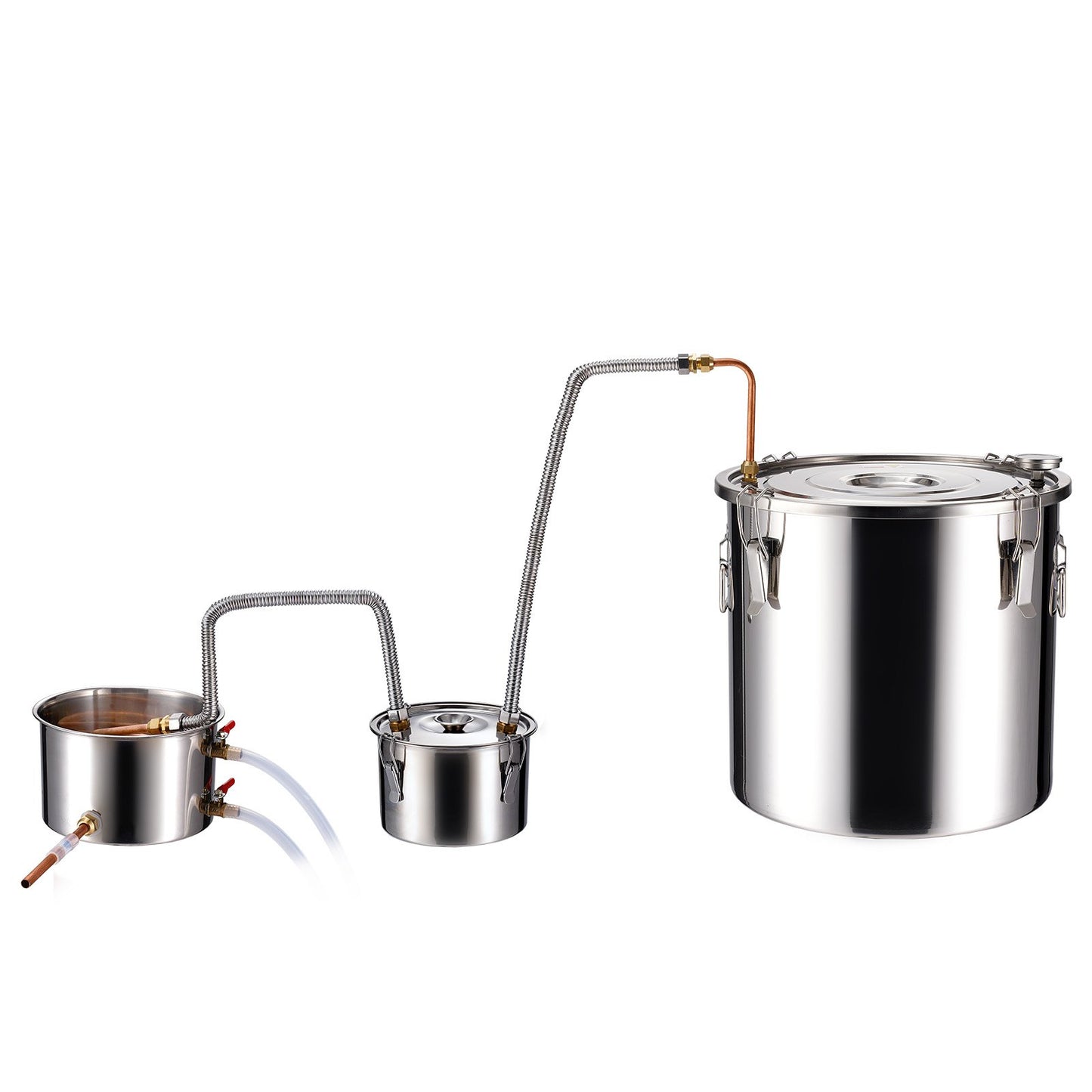 Alcohol Still, 8 Gal / 30 L Stainless Steel Water Alcohol Distiller with Copper Coil for Fast Cooling, Dual Condenser Distiller Kit with Secondary Distillation, for Wine Whisky Brandy, Silver