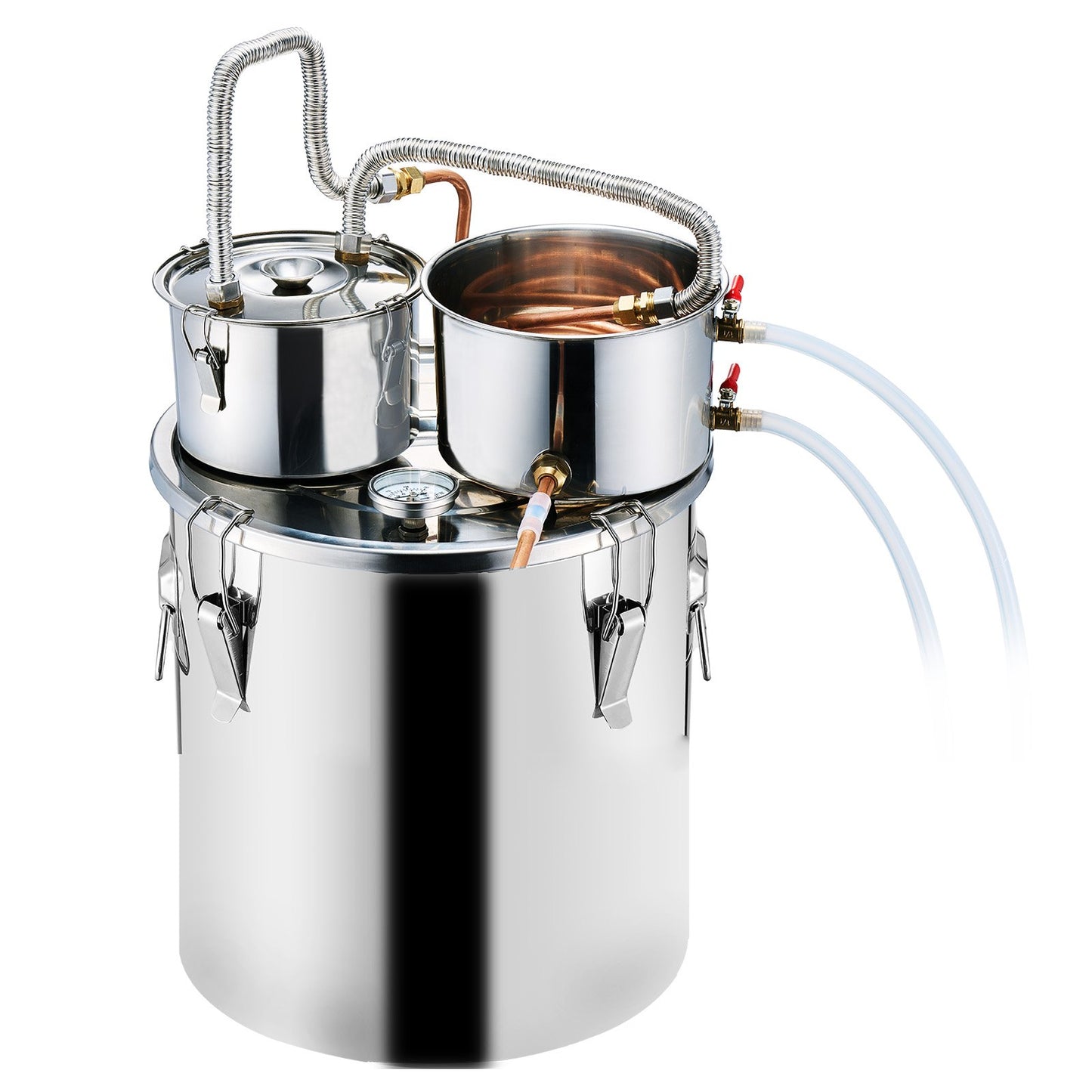 Alcohol Still, 8 Gal / 30 L Stainless Steel Water Alcohol Distiller with Copper Coil for Fast Cooling, Dual Condenser Distiller Kit with Secondary Distillation, for Wine Whisky Brandy, Silver