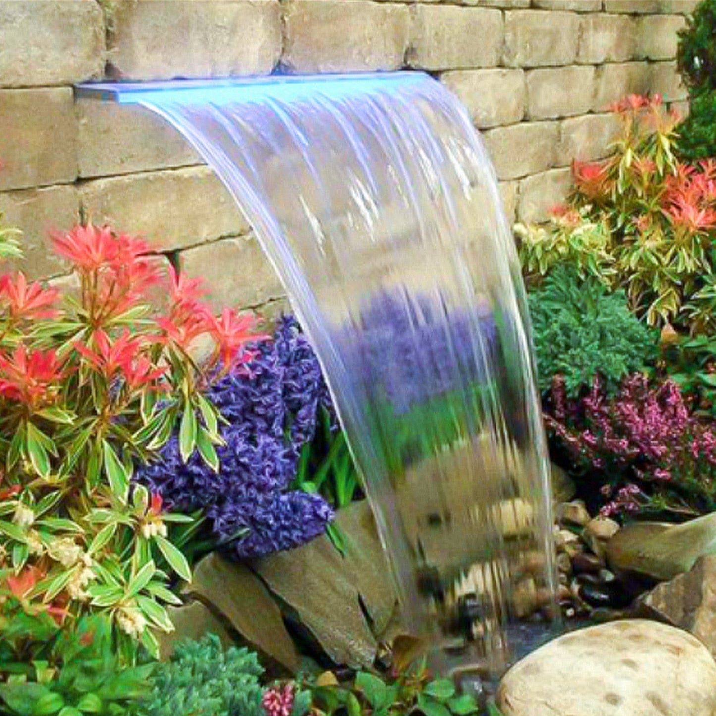 Überlauf für Poolbrunnen, 92 x 8 x 21 cm, LED-Wasserfallbrunnen mit 17 Farben, Pool-Wasserfall-Set mit Fernbedienung, Überlauf aus massivem Acryl für Gartenteiche und Schwimmbecken, quadratisch