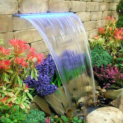 Überlauf für Poolbrunnen, 92 x 8 x 21 cm, LED-Wasserfallbrunnen mit 17 Farben, Pool-Wasserfall-Set mit Fernbedienung, Überlauf aus massivem Acryl für Gartenteiche und Schwimmbecken, quadratisch