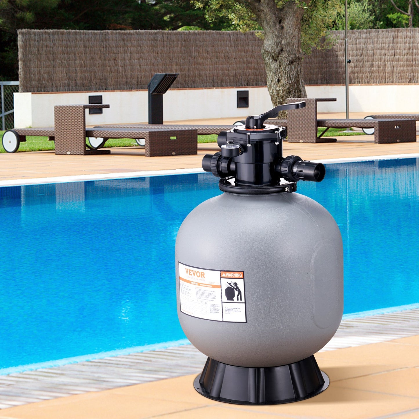 Sand Filter, 22-inch, Up to 55 GPM Flow Rate, Above Inground Swimming Pool Sand Filter System with 7-Way Multi-Port Valve, Filter, Backwash, Rinse, Recirculate, Waste, Winter, Closed Functions