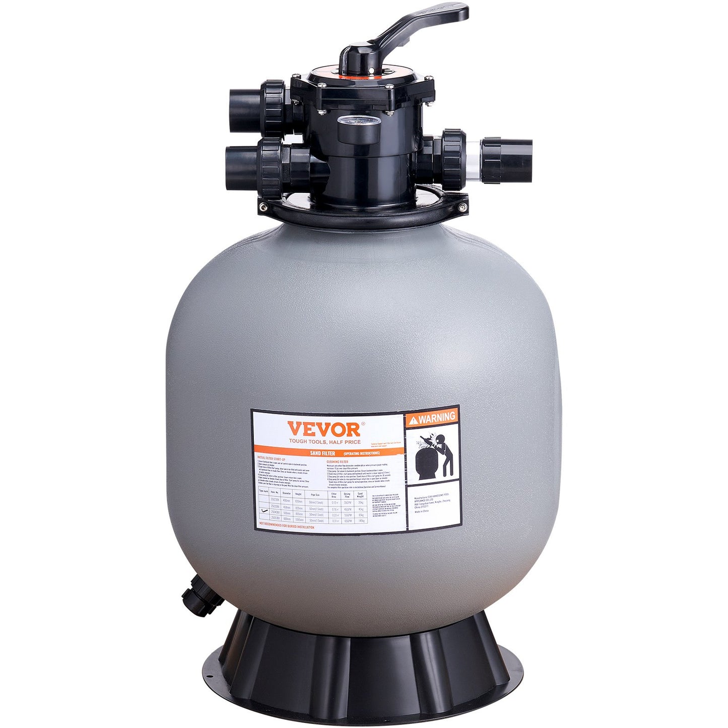 Sand Filter, 22-inch, Up to 55 GPM Flow Rate, Above Inground Swimming Pool Sand Filter System with 7-Way Multi-Port Valve, Filter, Backwash, Rinse, Recirculate, Waste, Winter, Closed Functions