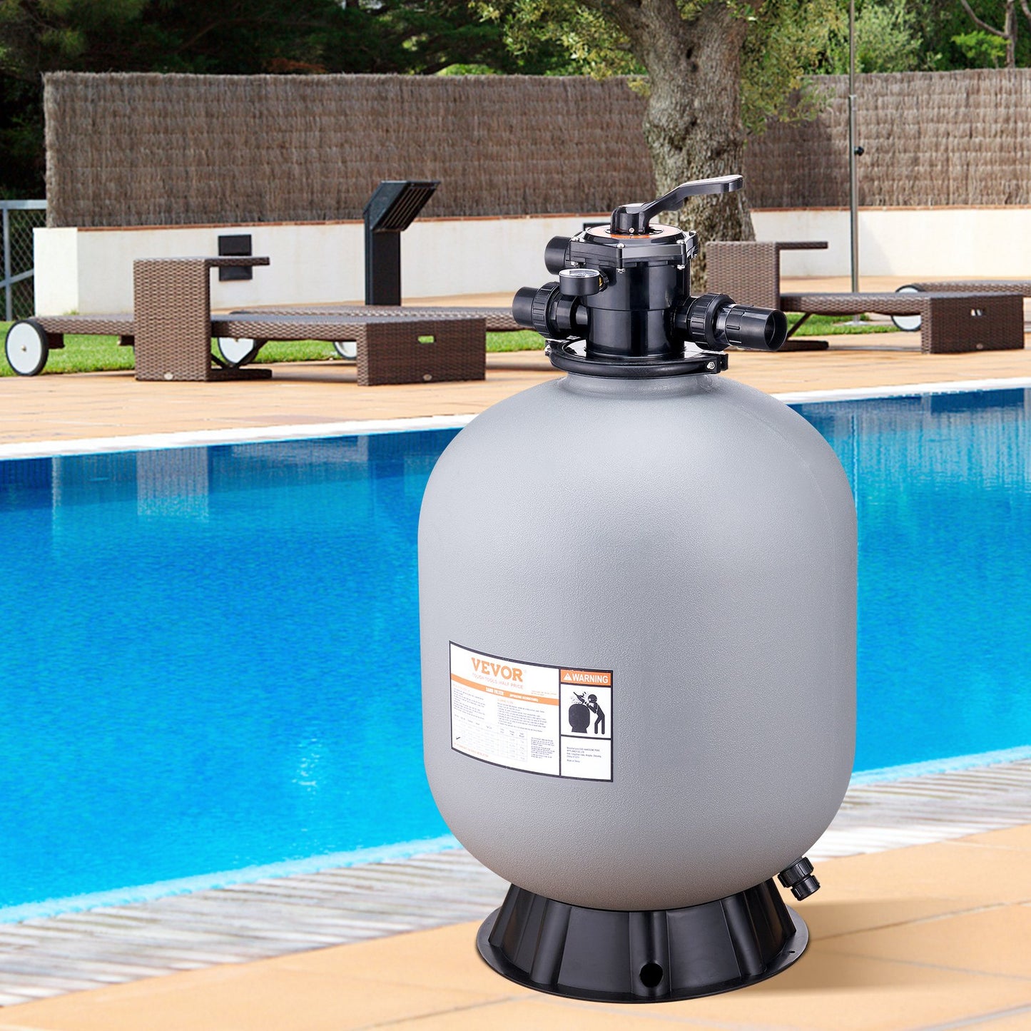 Sand Filter, 24-inch, Up to 65 GPM Flow Rate, Above Inground Swimming Pool Sand Filter System with 7-Way Multi-Port Valve, Filter, Backwash, Rinse, Recirculate, Waste, Winter, Closed Functions