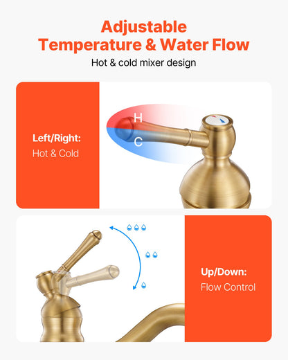 Single Handle Sink Faucet, Solid Brass Single Handle Kitchen Faucet, 1 or 3 Hole Kitchen Faucets with Push-Button Drain, Suitable for Bathroom, RV, Bar, Public Restroom, Anti-Backflow Design