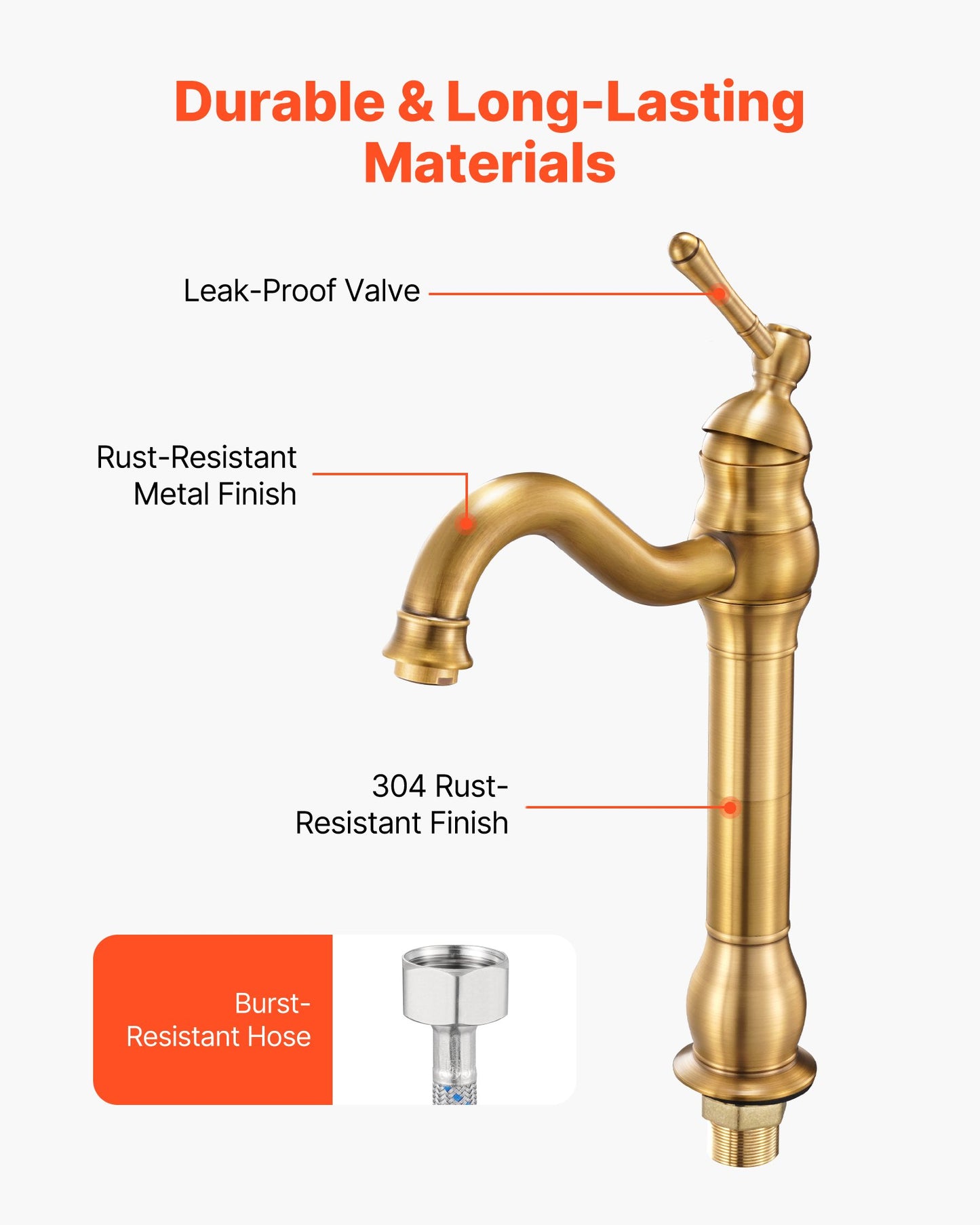 Single Handle Sink Faucet, Solid Brass Single Handle Kitchen Faucet, 1 or 3 Hole Kitchen Faucets with Push-Button Drain, Suitable for Bathroom, RV, Bar, Public Restroom, Anti-Backflow Design