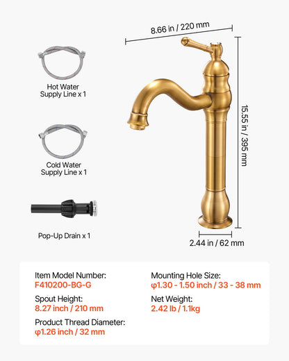 Single Handle Sink Faucet, Solid Brass Single Handle Kitchen Faucet, 1 or 3 Hole Kitchen Faucets with Push-Button Drain, Suitable for Bathroom, RV, Bar, Public Restroom, Anti-Backflow Design