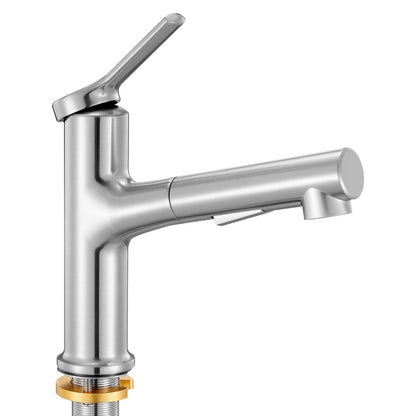 Single Handle Sink Faucet, Single Handle Pull Out Faucet 1 or 3 Hole, Brushed Nickel Stainless Steel Sink Faucets with Push-Button Switch, Suitable for Bathroom, RV, Public Restroom, Lead-free