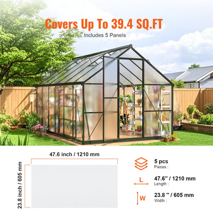 5 Pack Polycarbonate Greenhouse Panels, 2' X 4' X 0.32'' Roof Panels Sheets, Waterproof UV Protected Corrugated Plastic Roofing, Impact Resistance Clear Roofing Sheets for Greenhouse/Garden