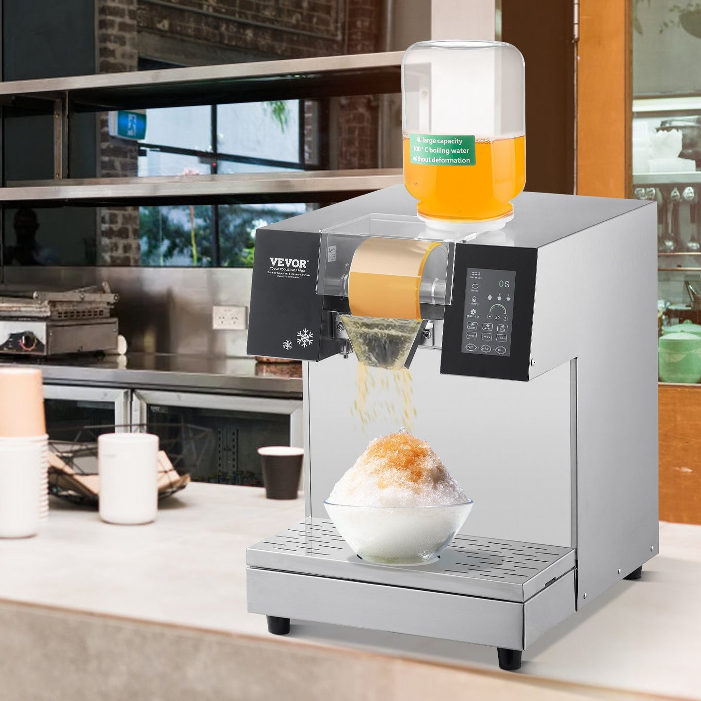 Gewerbliche Schneeflocken-Eismaschine, 240 kg/24 h, Eismaschine mit Edelstahl-Eisraspel, elektrische Schneekegelmaschine, Flüssigkeitskühlsystem für schnelle Wärmeableitung, Eiscreme