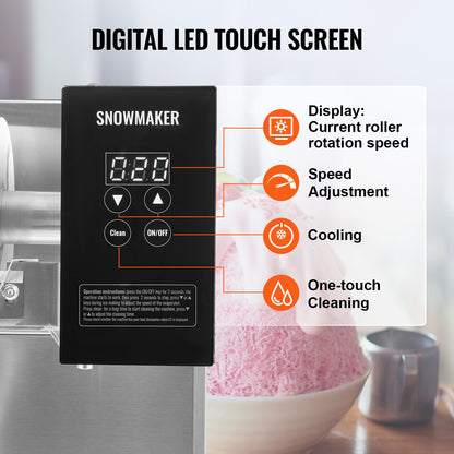 Gewerbliche Schneeflocken-Eismaschine, 175 kg/24 h, Eismaschine mit Edelstahl-Eisraspel, elektrische Schneekegelmaschine, Flüssigkeitskühlsystem für schnelle Wärmeableitung, Eiscreme