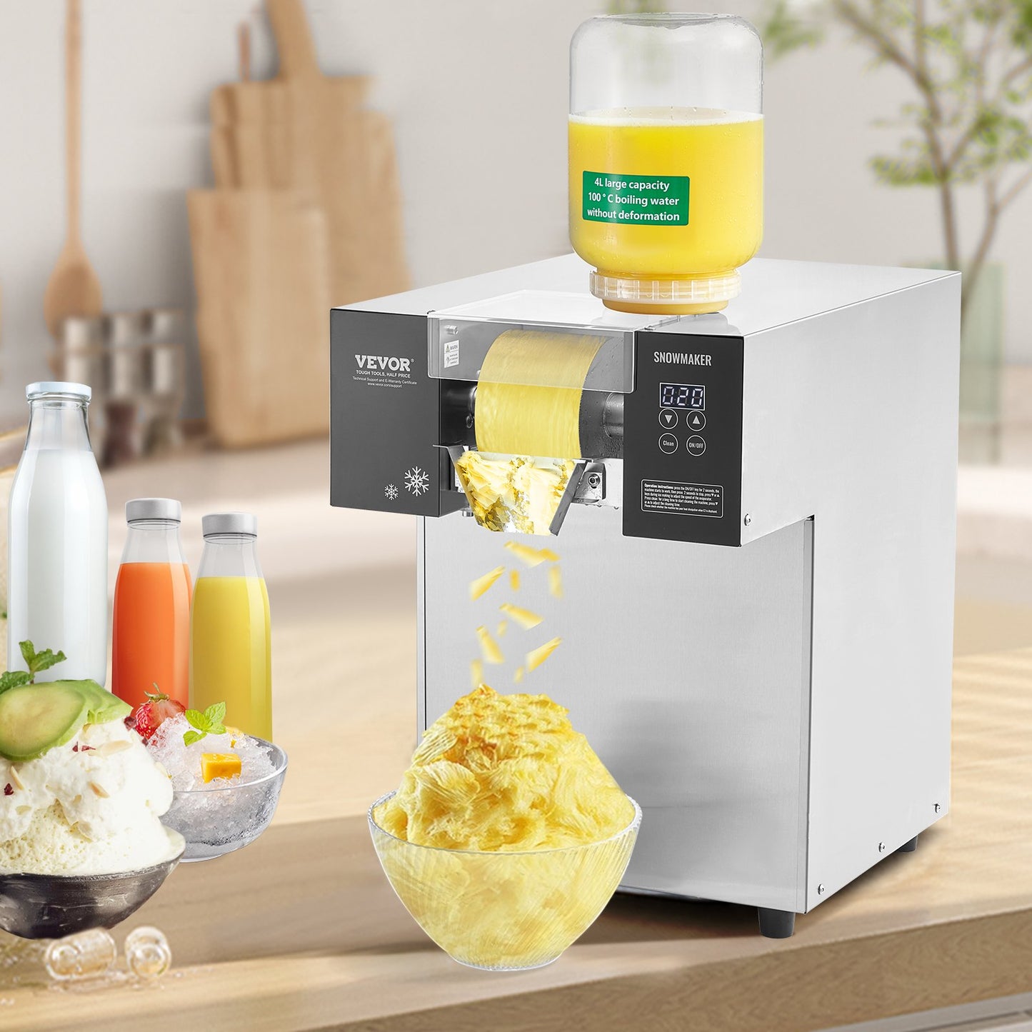 Gewerbliche Schneeflocken-Eismaschine, 175 kg/24 h, Eismaschine mit Edelstahl-Eisraspel, elektrische Schneekegelmaschine, Flüssigkeitskühlsystem für schnelle Wärmeableitung, Eiscreme