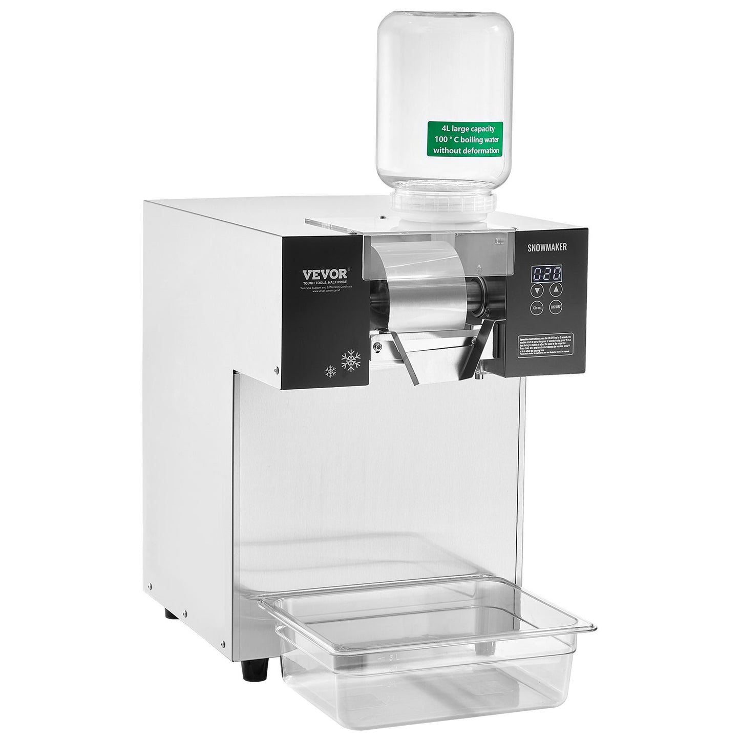 Gewerbliche Schneeflocken-Eismaschine, 175 kg/24 h, Eismaschine mit Edelstahl-Eisraspel, elektrische Schneekegelmaschine, Flüssigkeitskühlsystem für schnelle Wärmeableitung, Eiscreme